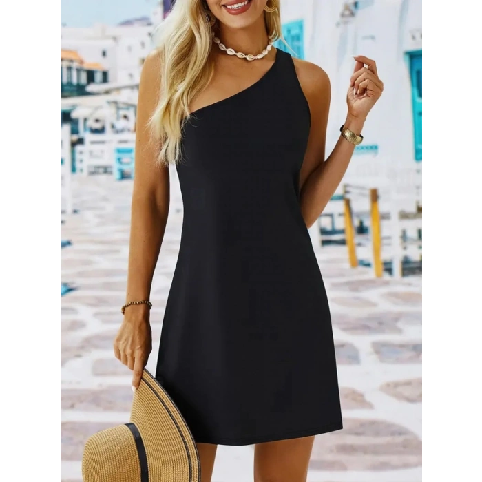 MDB Kadın Tek Omuz Askılı Krep Mini Elbise