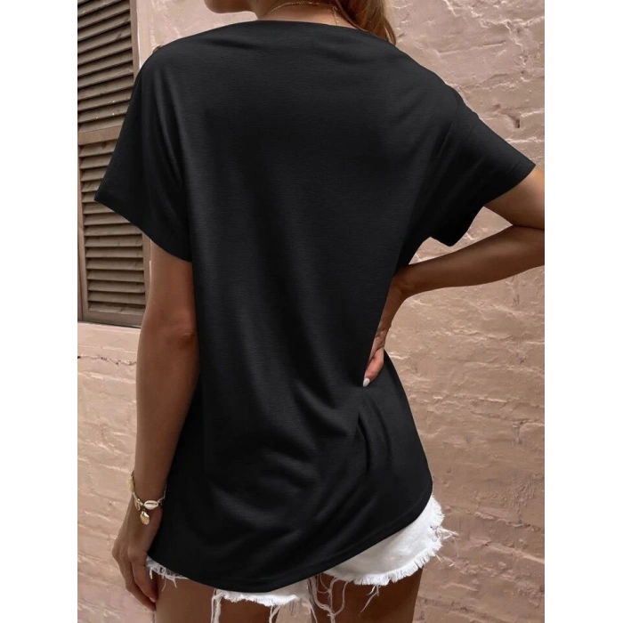 MDB Kadın Tek Omuzu Açık Düğme Detaylı Salaş Viskon Bluz