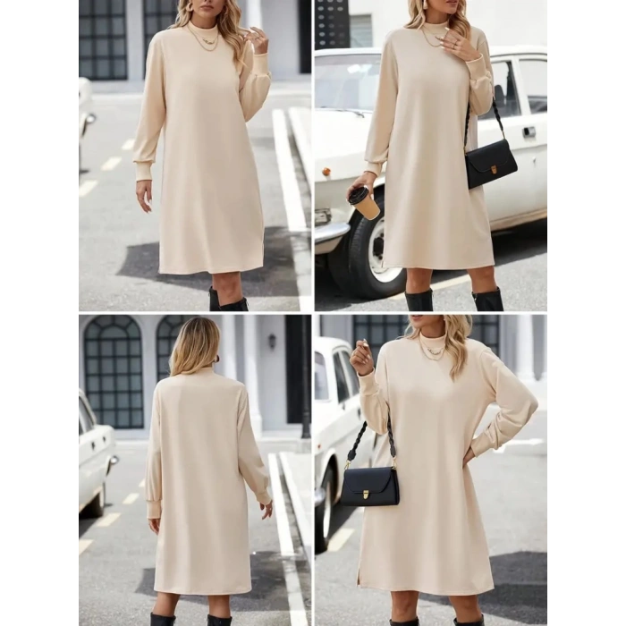 MDB Kadın Uzun Kollu Balıkçı Yaka Kısa şardonlu Dalgıç Elbise