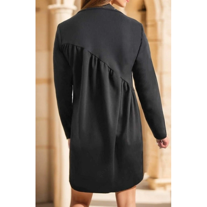 MDB Kadın Uzun Kollu Bisiklet Yaka çapraz Büzgü Detay Iki Iplik Mini Boy Elbise