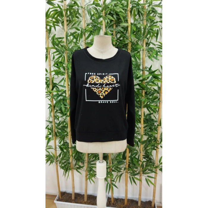 MDB Kadın Uzun Kollu Bisiklet Yaka Desenli Viskon Iki Iplik Bluz