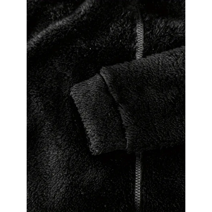 MDB Kadın Uzun Kollu Kapişon Ve Fermuar Detaylı Peluş şort Tulum