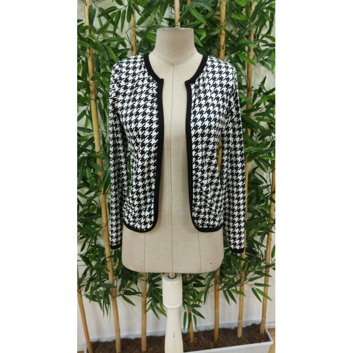 MDB Kadın Uzun Kollu Kaz Ayağı Desenli şardonlu Dalgıç Ceket