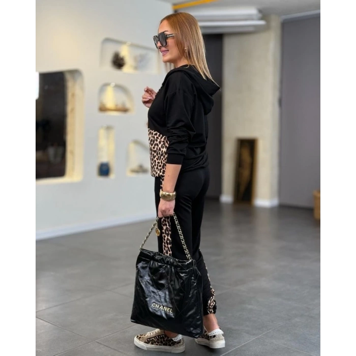 MDB Kadın Uzun Kollu eopar Detay weat Ve Yanı eopar şerit Detay Pantolon Ikili Takım