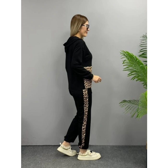 MDB Kadın Uzun Kollu eopar Detay weat Ve Yanı eopar şerit Detay Pantolon Ikili Takım