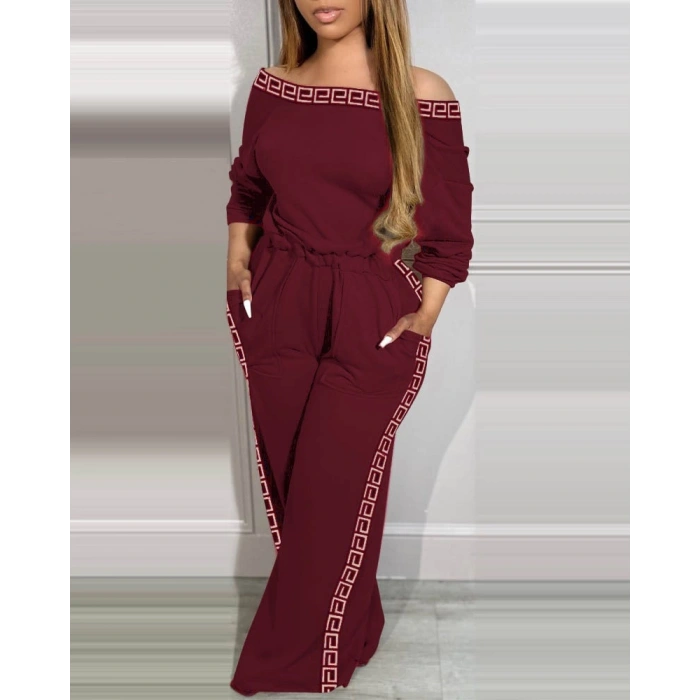 MDB Kadın Uzun Kollu Omuzlardan Açık Beli Lastikli Cepli şerit Desenli Viskon Iki Iplik Tulum