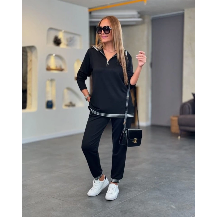 MDB Kadın Uzun Kollu Ribana Ve Fermuar Detay Bluz Ve Yüksel Bel Pantolon 2li Takım