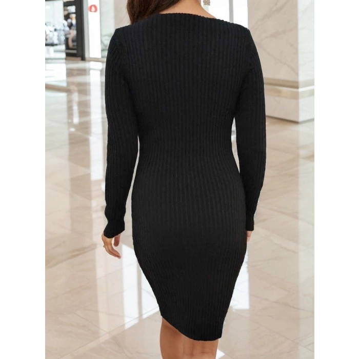 MDB Kadın Uzun Kollu V Yaka Triko Elbise