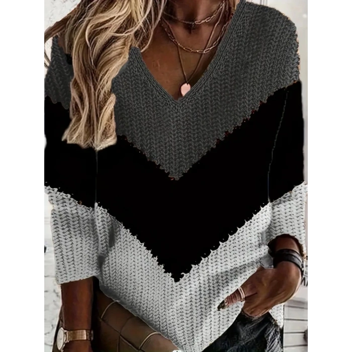 MDB Kadın Uzun Kollu V Yakalı Triko Bluz