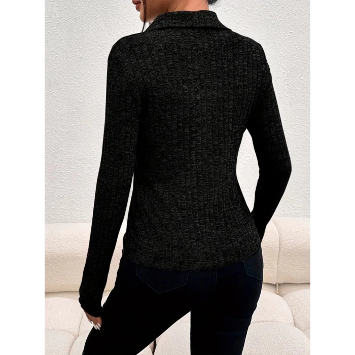 MDB Kadın Uzun Kollu Yakalı önden Düğmeli Kısa Ceket