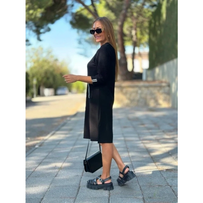 MDB Kadın Viskon Pamuklu Kumaş Kol File , şerit Ve Cep Detaylı Elbise