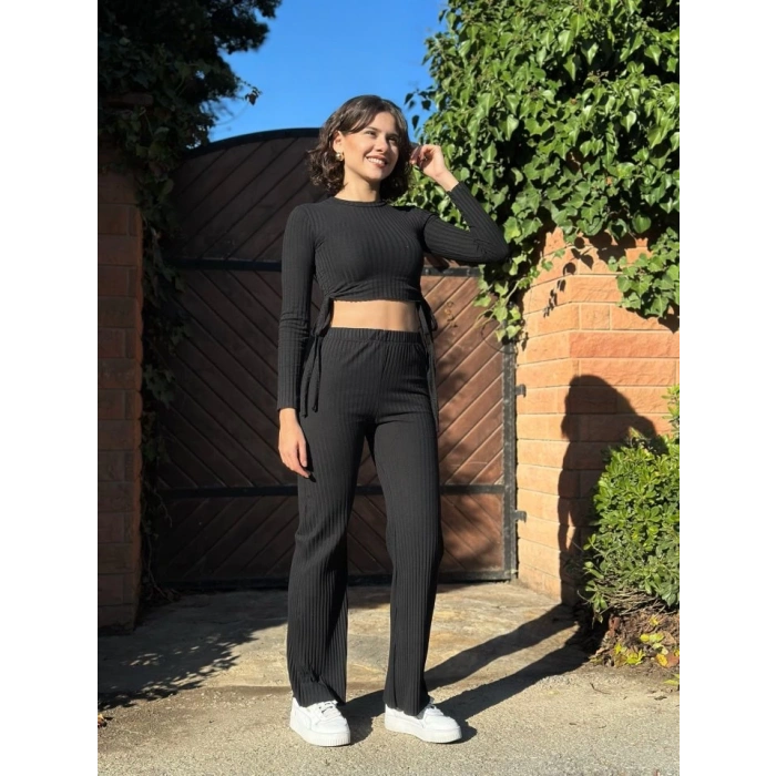 MDB Kadın Yandan Bağlamalı Geniş Paçalı Fitil Kaşkorse İkili Takım