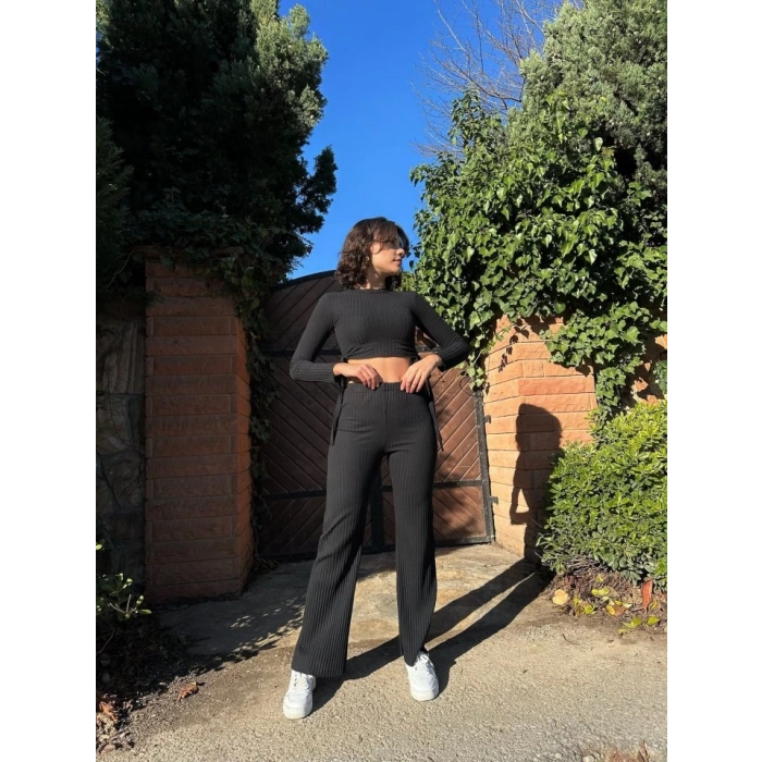 MDB Kadın Yandan Bağlamalı Geniş Paçalı Fitil Kaşkorse İkili Takım