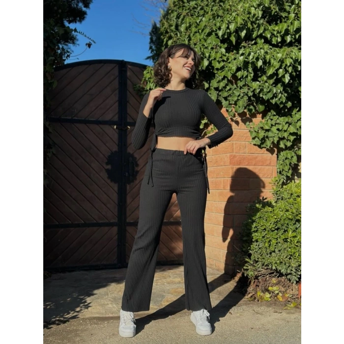 MDB Kadın Yandan Bağlamalı Geniş Paçalı Fitil Kaşkorse İkili Takım