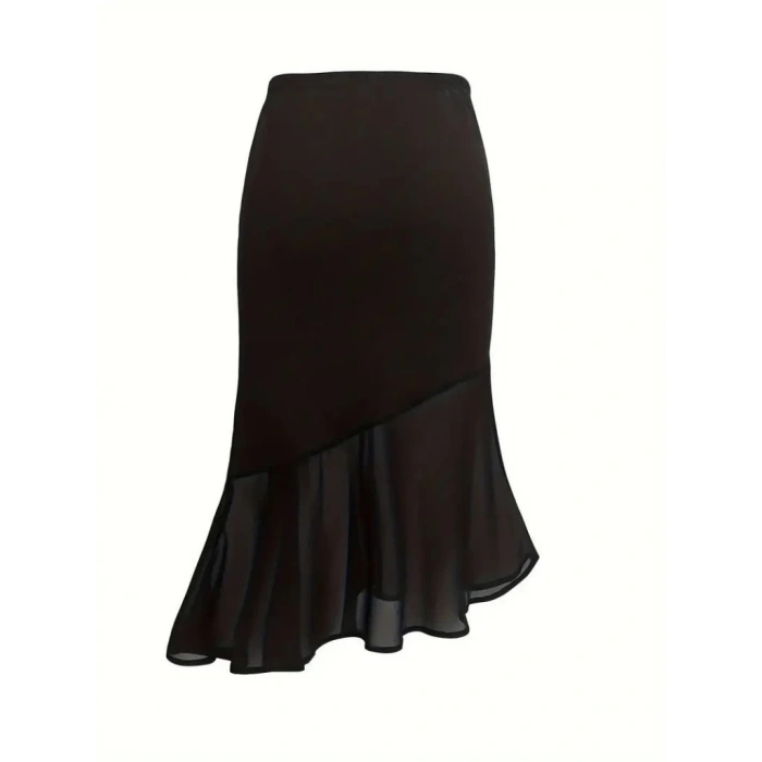 MDB Kadın Yüksek Bel Asimetrik Detaylı Ithal Krep Etek