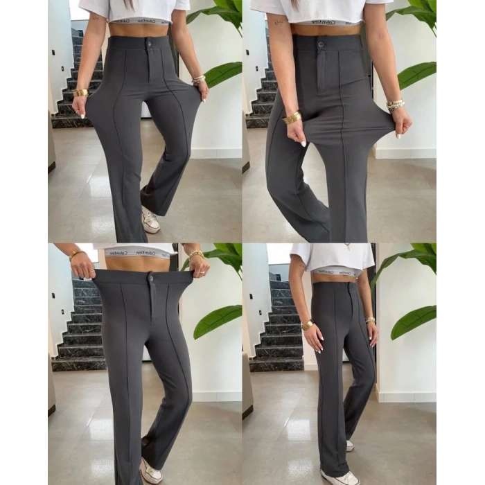 MDB Kadın Yüksek Bel Full Likralı Krep Kumaş Pantolon