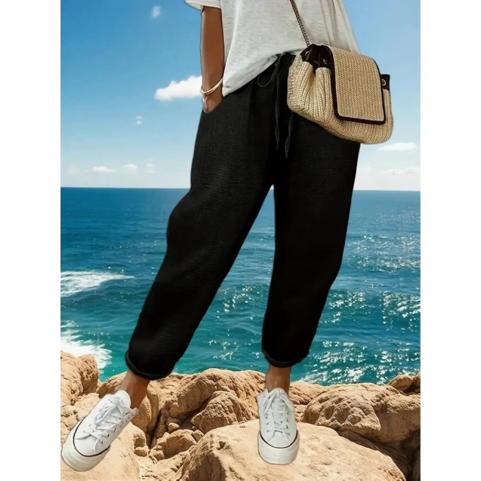 MDB Kadın Yüksek Bel Lastikli Belde Bağcık Detaylı Aerobin Pantolon