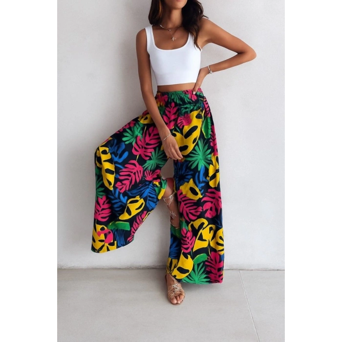 MDB Kadın Yüksek Bel Lastikli Desenli Süprem Pantolon