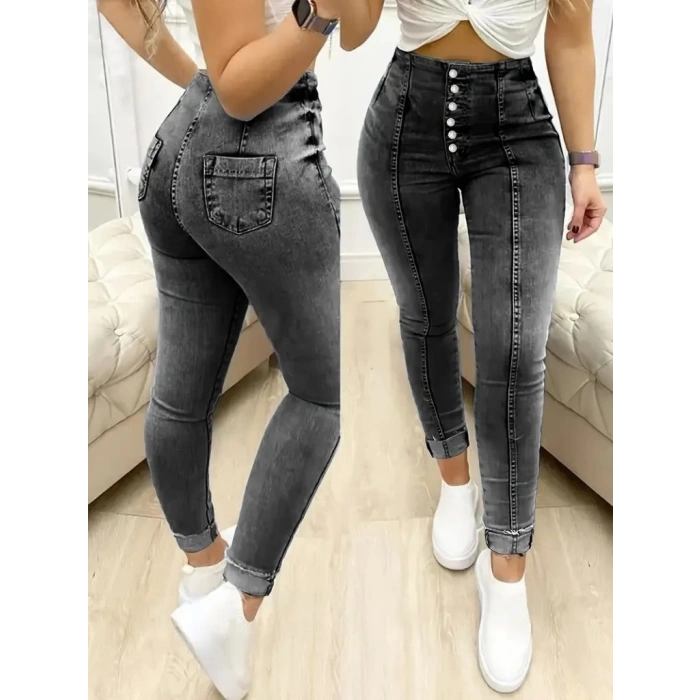 MDB Kadın Yüksek Bel önden Düğmeli Jean Pantolon