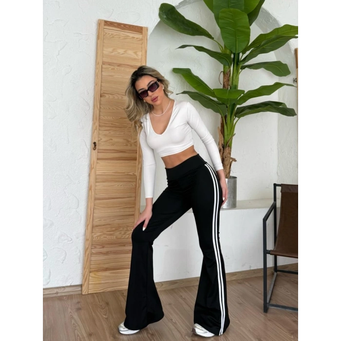 MDB Kadın Yüksek Bel şerit Detaylı Ispanyol Paçalı Dalgıç Pantolon