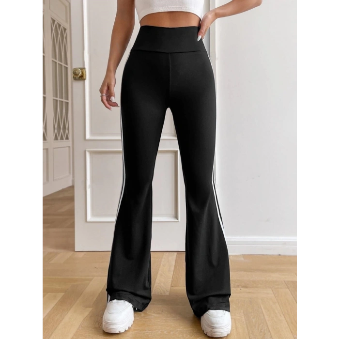 MDB Kadın Yüksek Bel şerit Detaylı Ispanyol Paçalı Dalgıç Pantolon