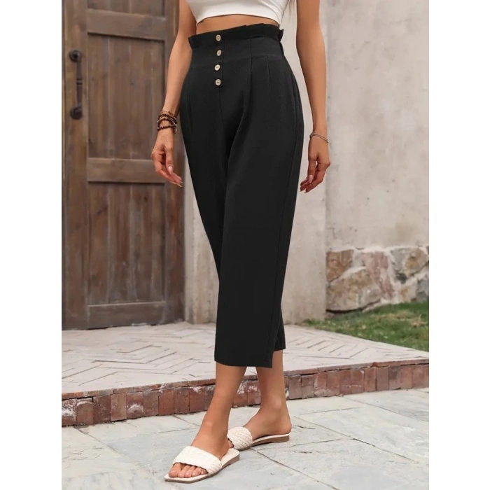 MDB Kadın Yüksek Belli önden Düğmeli Ithal Keten Pantolon
