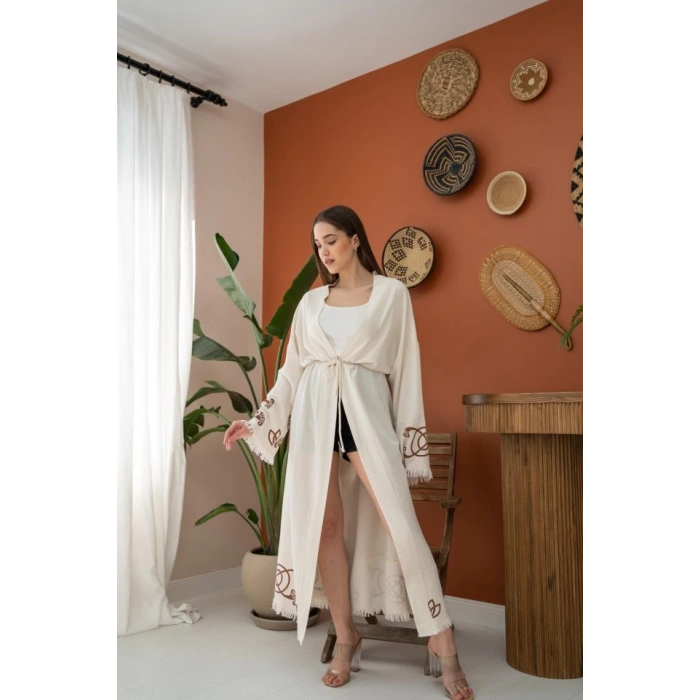 MDB Kahverengi Baskı Detay Keten Hırka