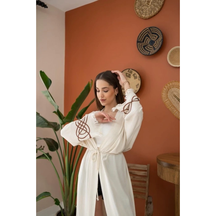 MDB Kahverengi Baskı Detay Keten Hırka