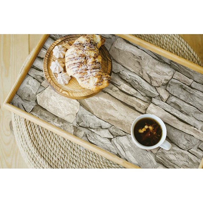 Kale Taş Duvar Desenli Kendinden Yapışkanlı 3D Duvar Raf Kapı Kaplama Kağıdı 3 Metre 60 Cm