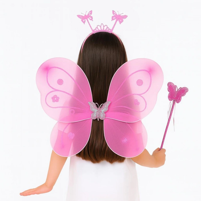 Kelebek Kız Seti – 50 cm Kelebek Kanadı, Taç ve Asa