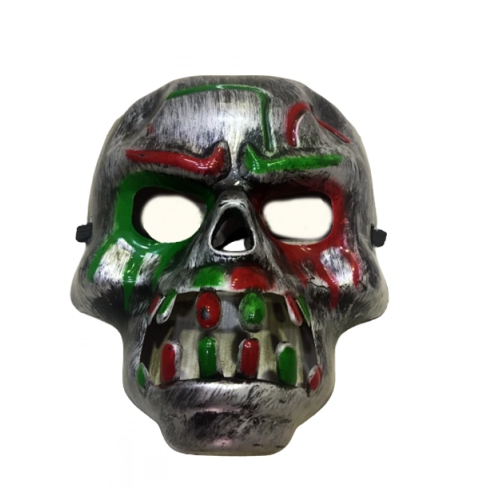 MDB Kırmızı Kan Şeritli Dişli Dracula Kuru Kafa Maskesi Gri Renk