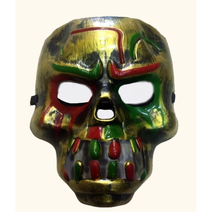 MDB Kırmızı Kanlı Dişli Dracula Kafatası Maskesi Altın Renk