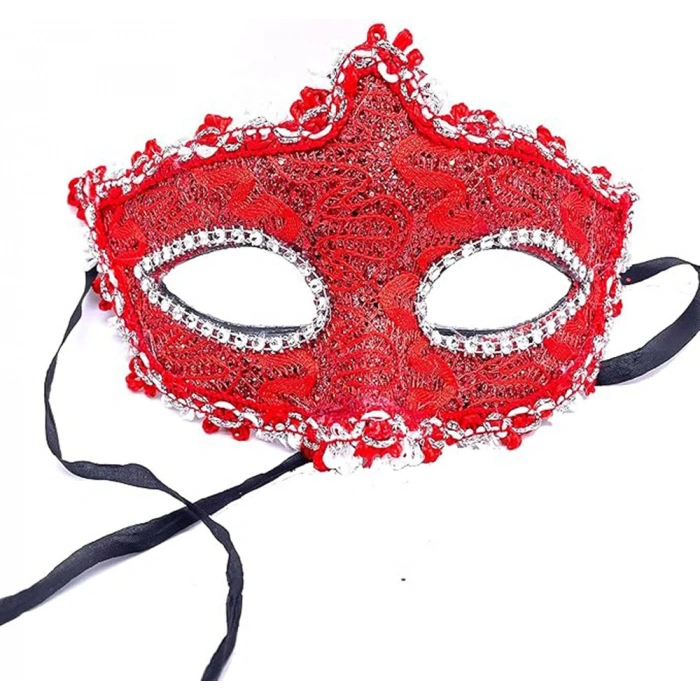 MDB Kırmızı Renk Gözler Kristal Taşlı Dantelli Parti Maskesi