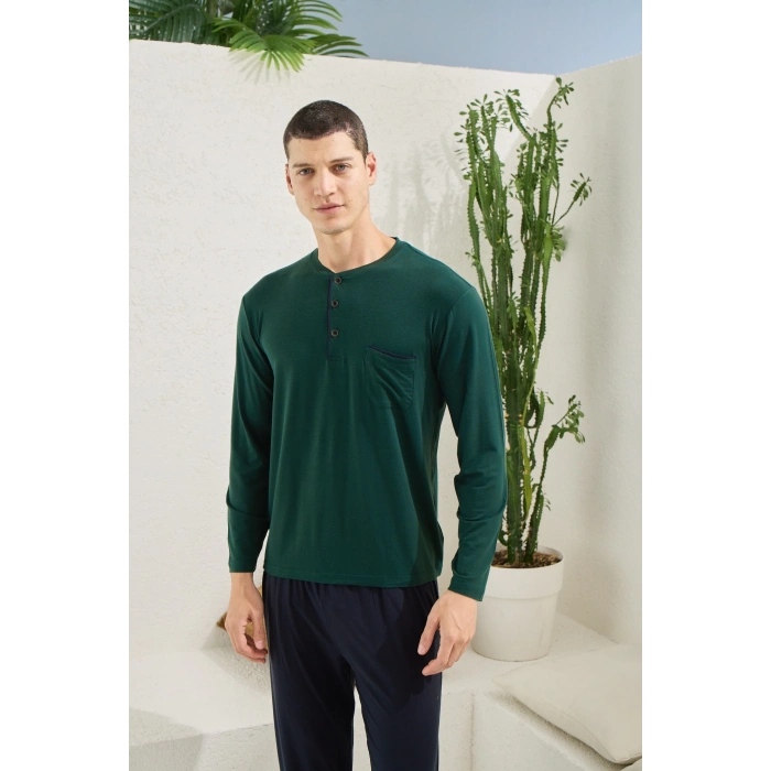 MDB Kocabey 9220 Erkek Midi Yaka Uzun Kol Pijama Takım