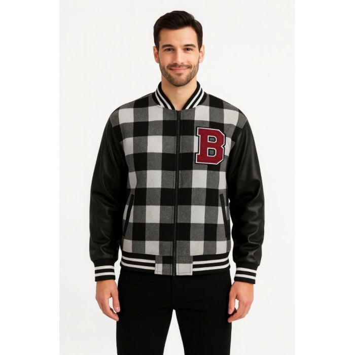 MDB Kolları uni Deri Içi Astarlı Oduncu Kolej Içi Ceket  Gri