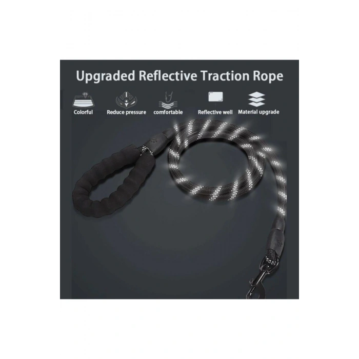 Köpekler İçin Gezdirme Tasması Reflektörlü 130 cm Halat Orta ve Büyük Boy Köpekler İçin Siyah