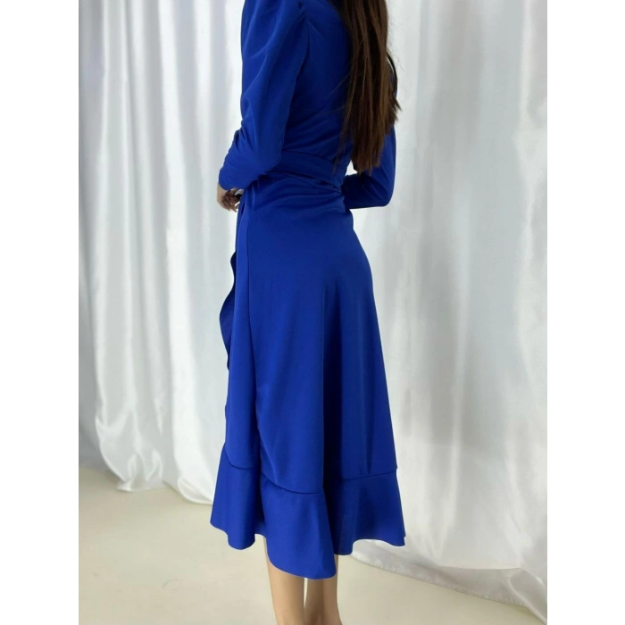 MDB Krep Kumaş idi Boy Kuşaklı Uzunkol Elbise