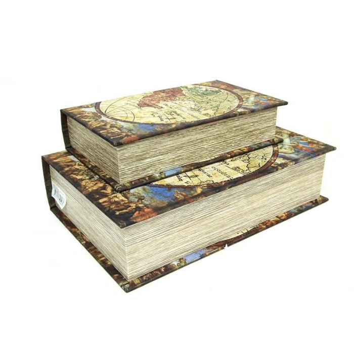 Kutu Kitap Harita 2li Set Kitap Kutusu Dekoratif Hediyelik