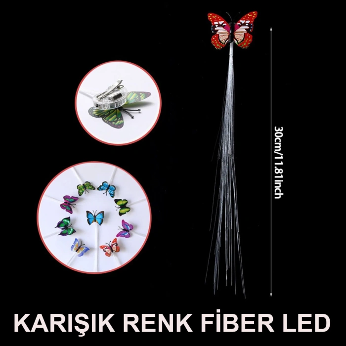 MDB Led Fiber Optik Işıklı Kelebek Saç Klipsi