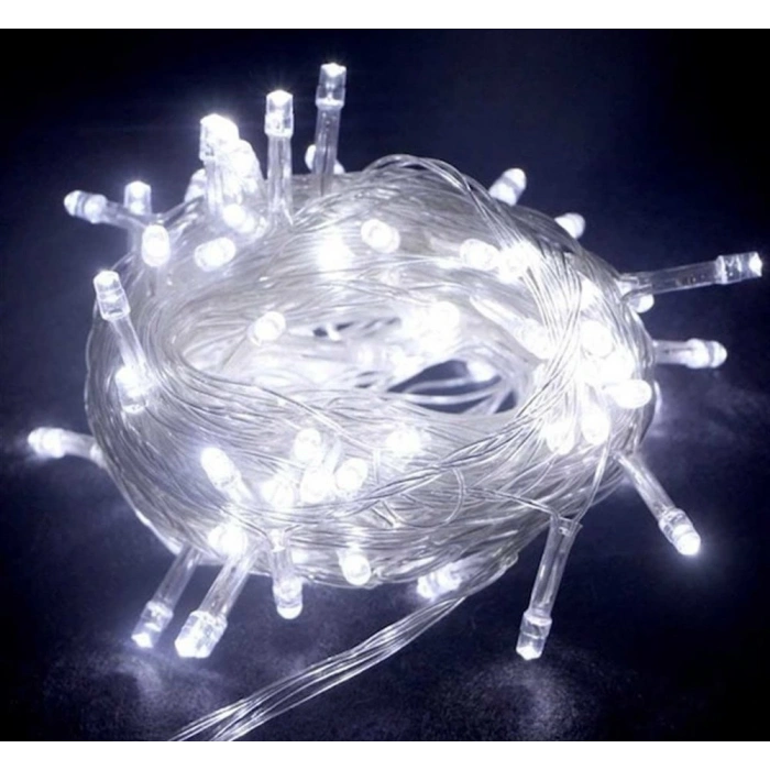 MDB 10m 100 Led Boncuk Lamba Beyaz Işık Şeffaf Kablo