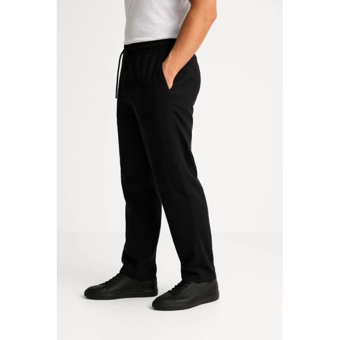 MDB Erkek Keten Pantolon – Cepli, Beli astikli Ve Bağcıklı, Nefes Alan Rahat Kalıp, Yazlık Ve Baharlık Günlük Giyim, Şık  Konforlu Boru Paça odel  iyah