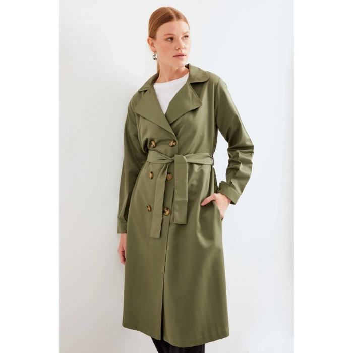 MDB 5853 Kruvaze Yaka Trençkot  Haki