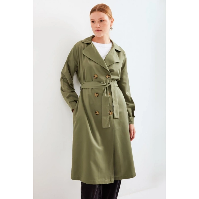 MDB 5853 Kruvaze Yaka Trençkot  Haki