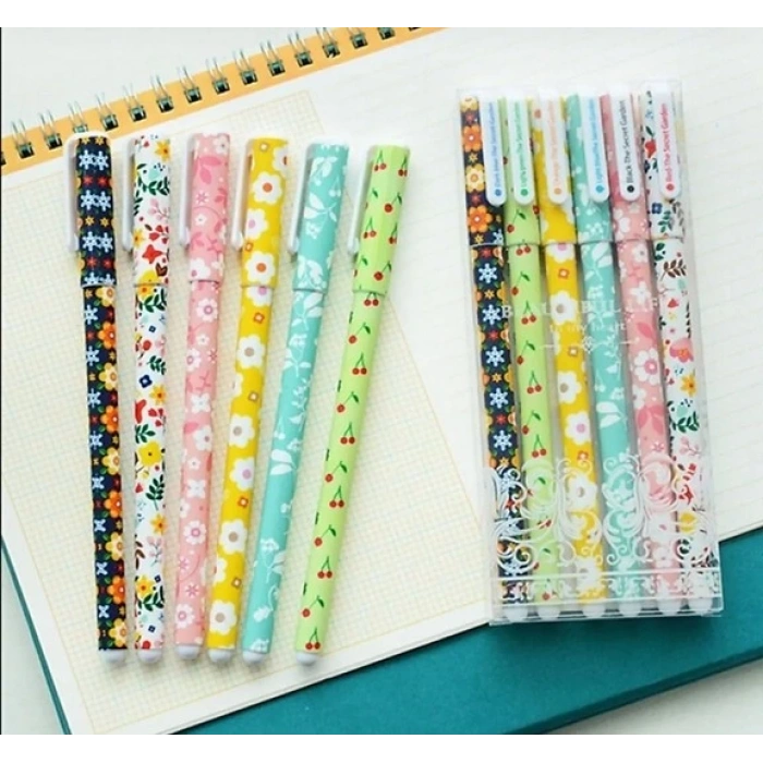 MDB 6’lı çiçek desenli jel tükenmez kalem