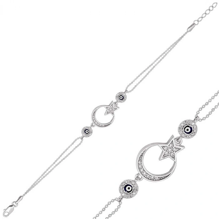 MDB 925 Ayar Gümüş Ay Yıldız Nazar Bileklik