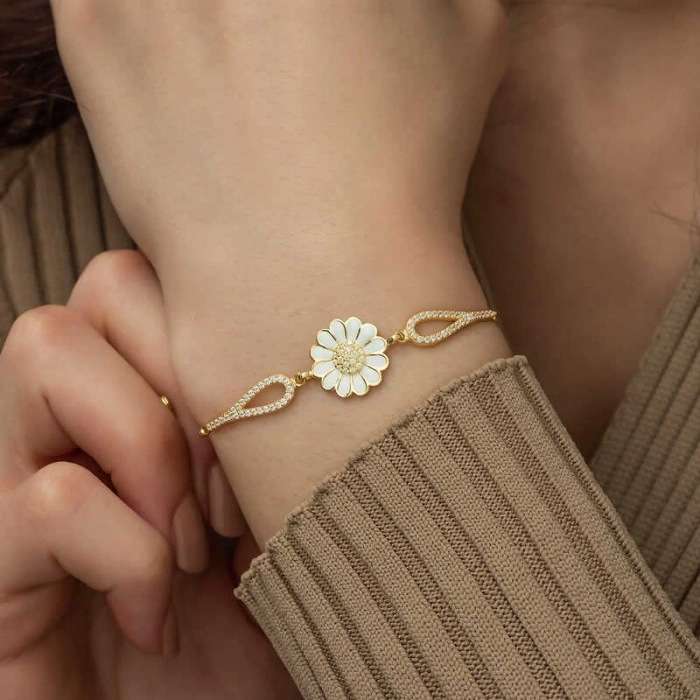 MDB ​925 Ayar Gümüş Gold Papatya Bileklik