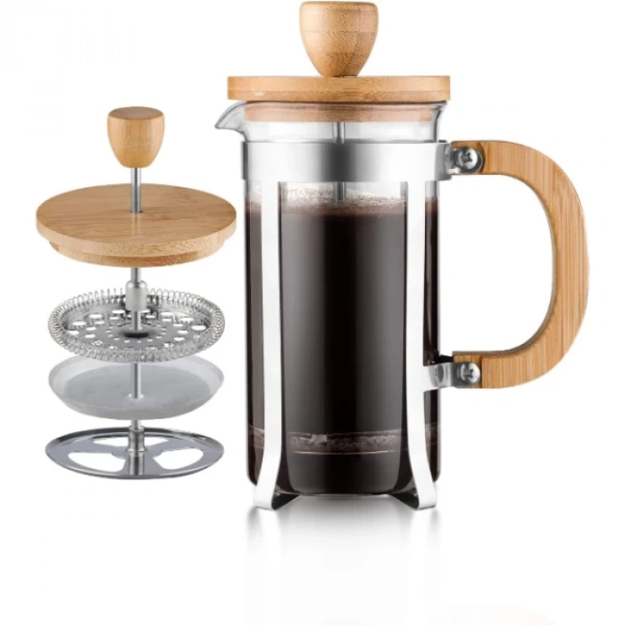 MDB Ahşap Detaylı 600 ml Cam French Press