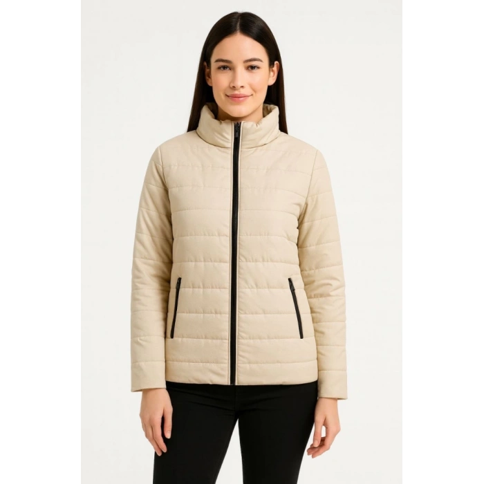 MDB Bomber ont Ceket – u İtici Kumaş, Kapitone Astarlı, Fermuarlı, Kışlık  Bej