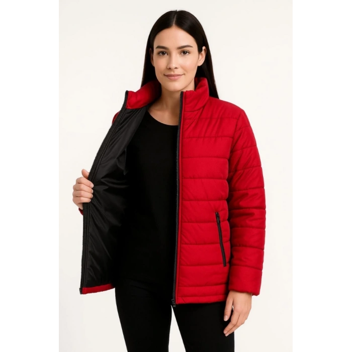 MDB Bomber ont Ceket – u İtici Kumaş, Kapitone Astarlı, Fermuarlı, Kışlık  Kırmızı