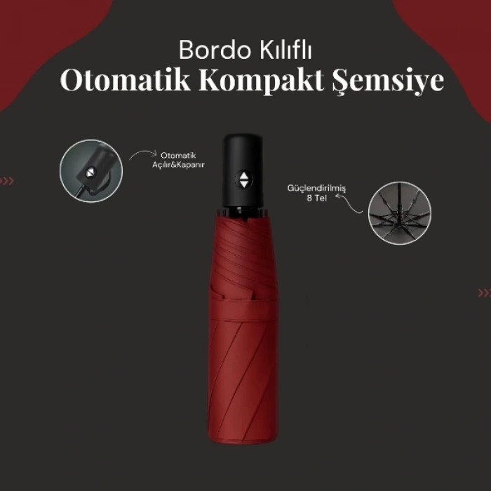 MDB Bordo Kılıflı Otomatik Kompakt Şemsiye